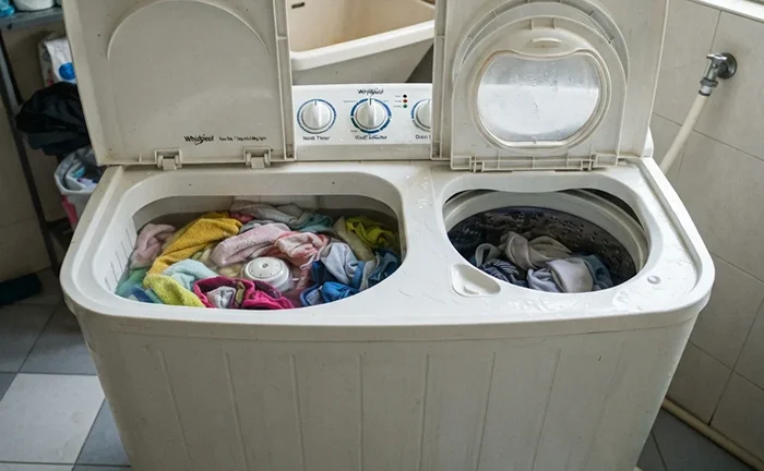 twin tub washing machine with both lids open